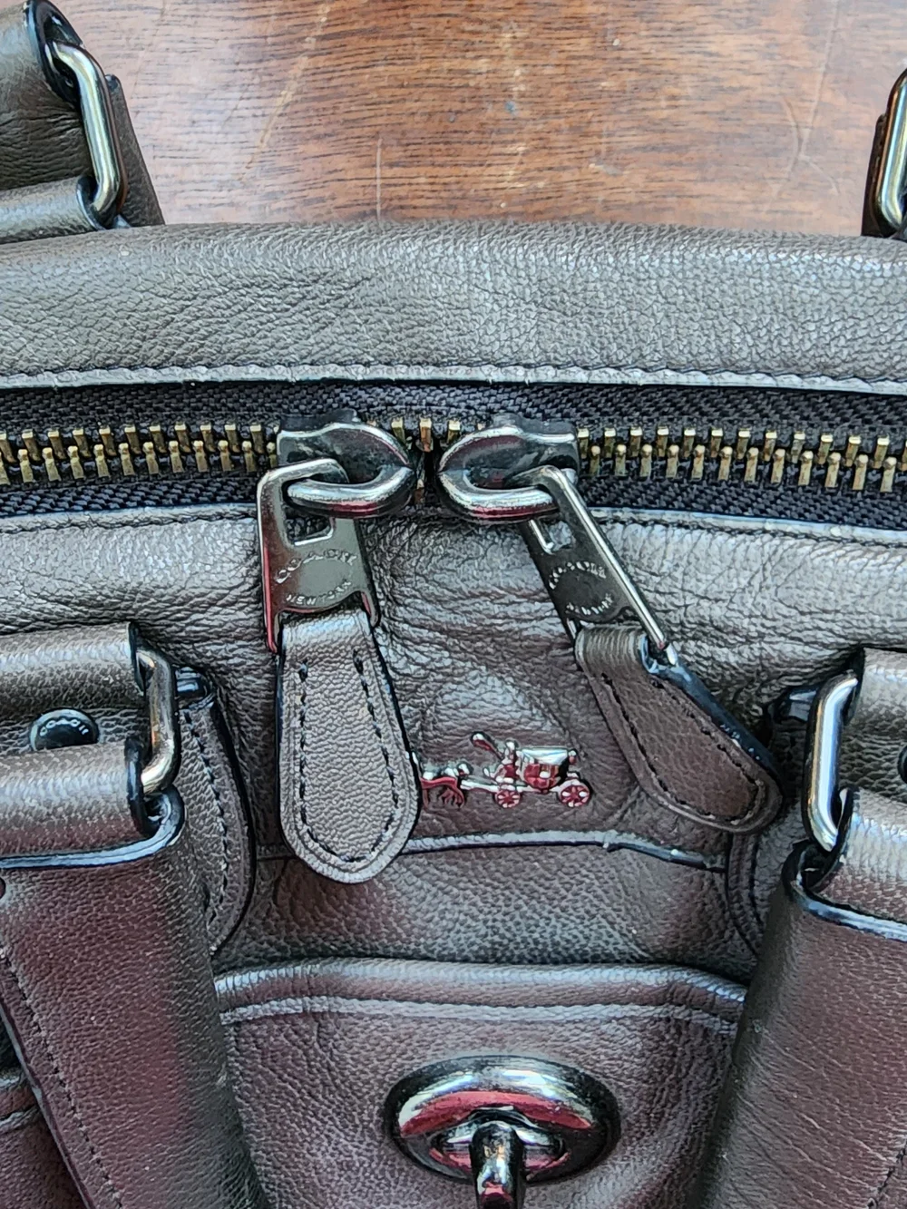 Coach Rhyder Satchel Crossbody Bag Metallic Gunmetal Bronze Leather